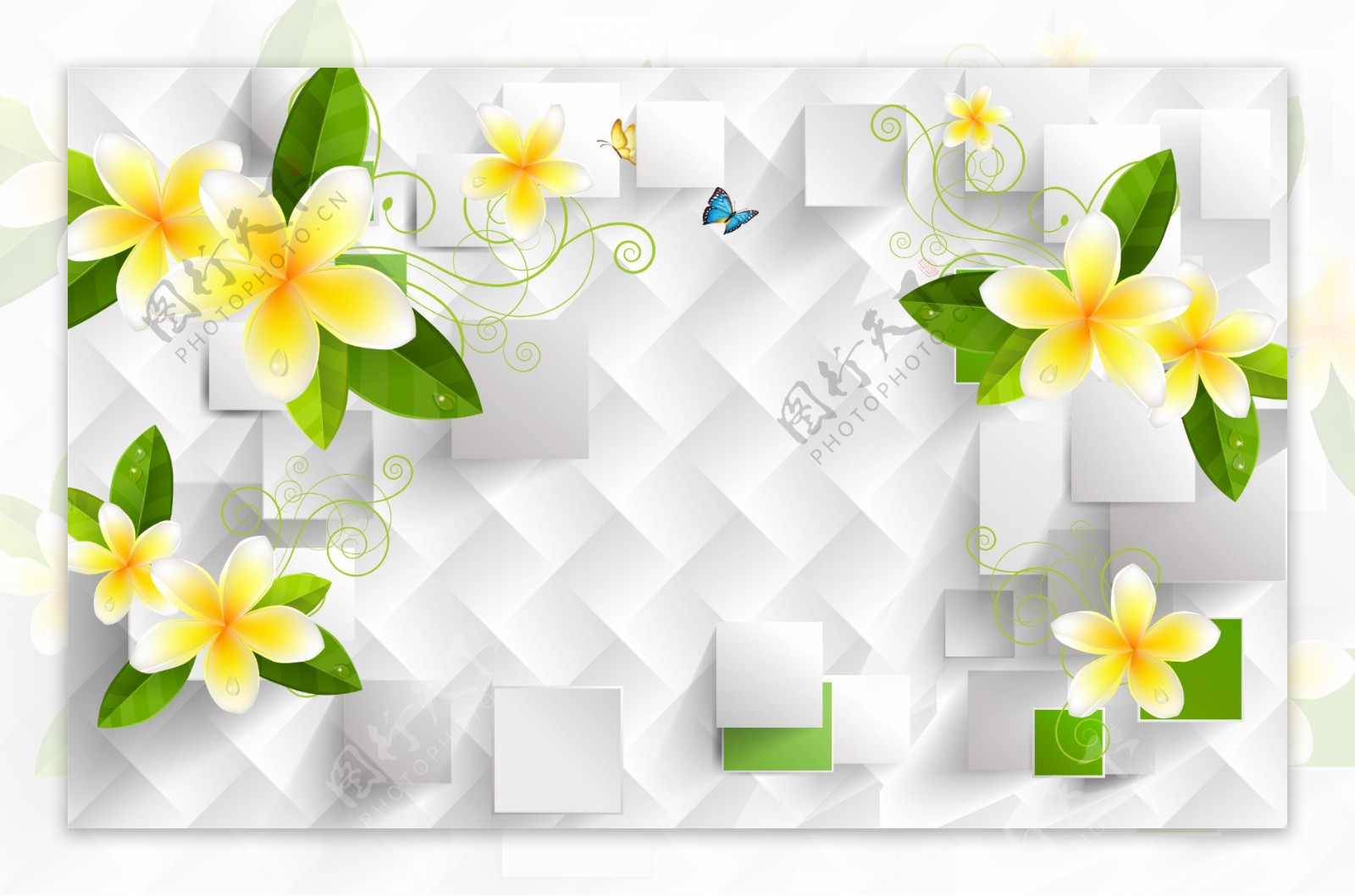 花卉元素方格子背景墙