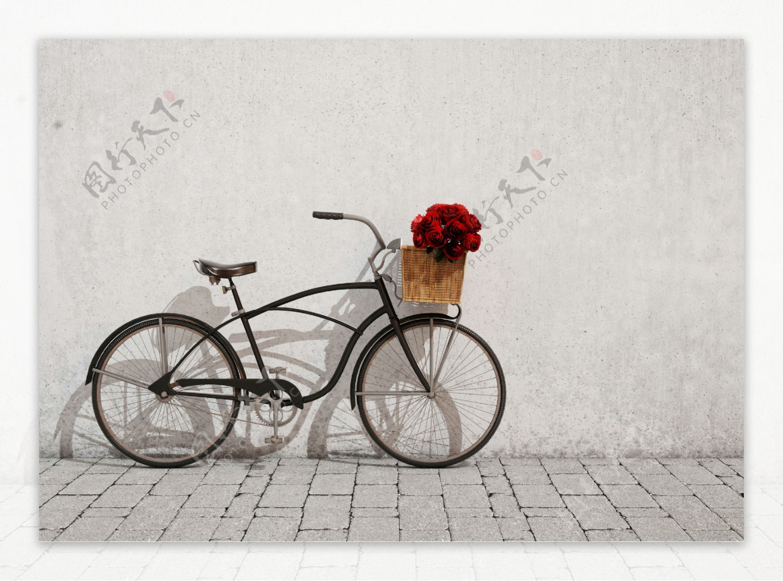 放着鲜花的卡通自行车图片