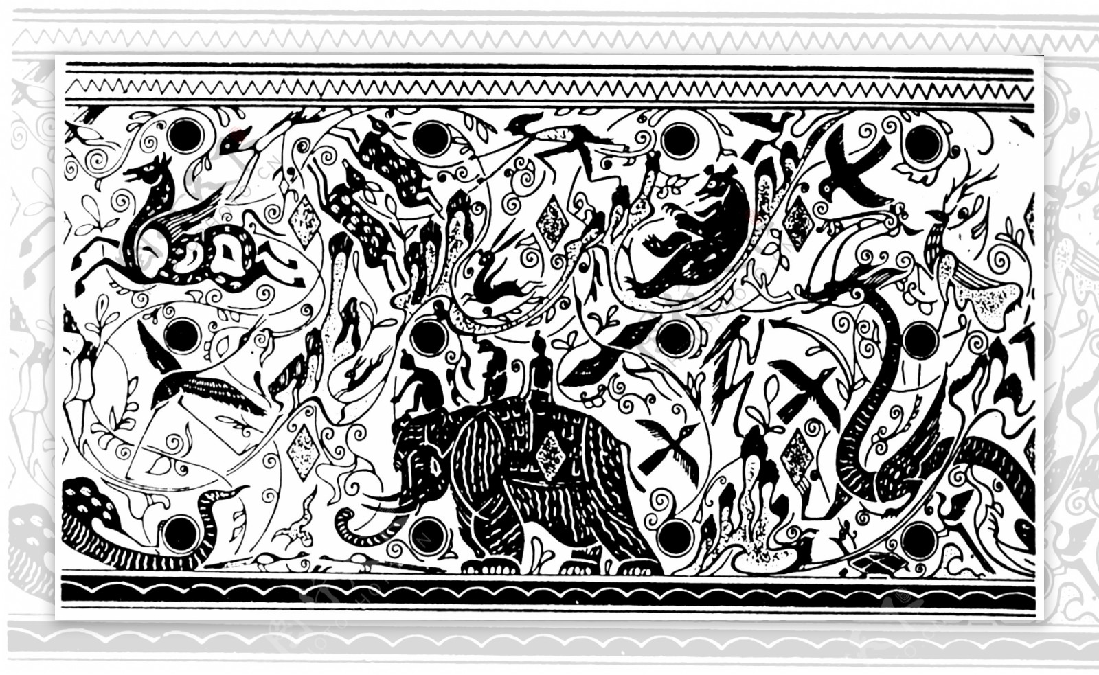 动物组合纹样传统图案0096