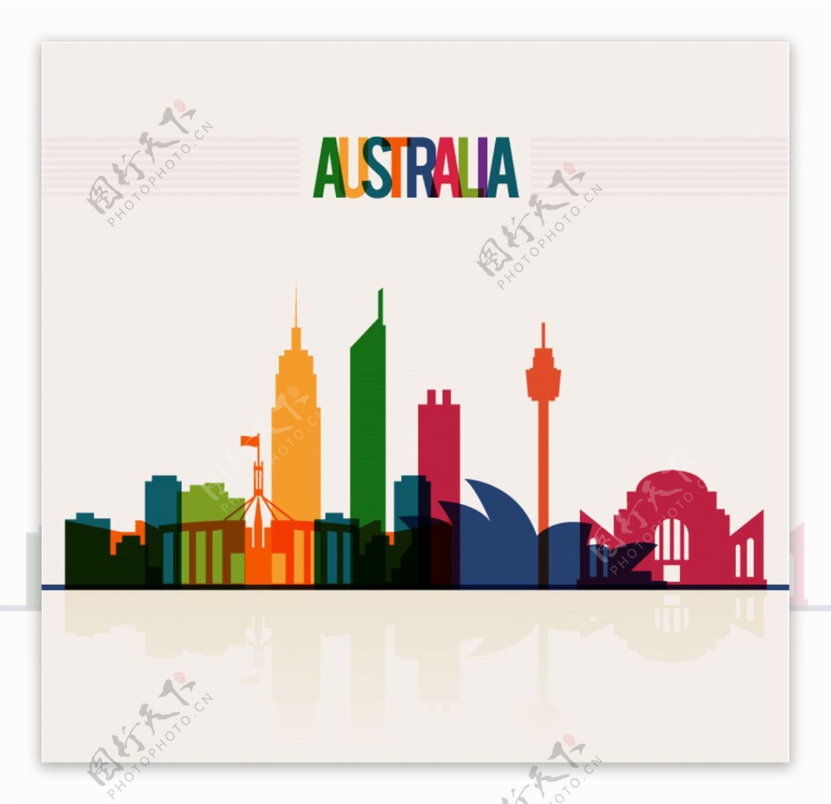 彩色澳大利亚城市剪影矢量图