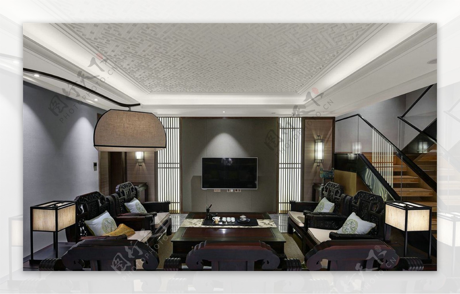 现代简约客厅沙发电视墙设计图