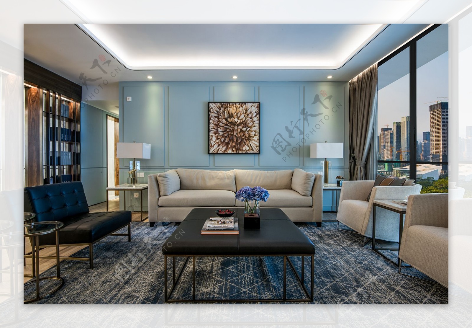 现代时尚蓝色客厅设计图
