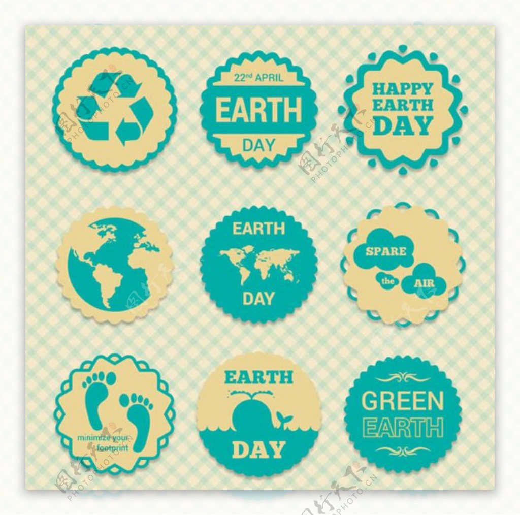 绿色地球日标签矢量素材下载