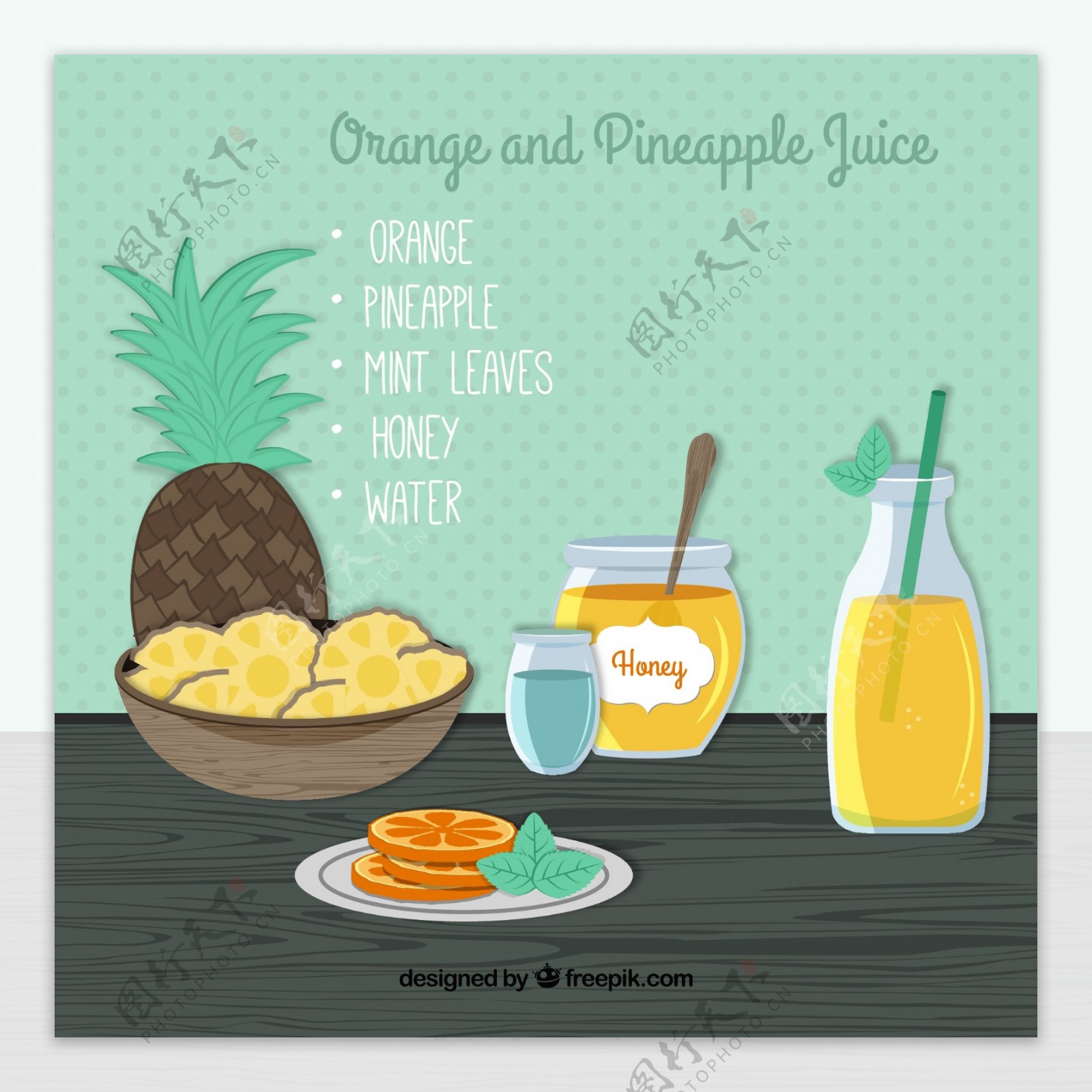美味橙子和菠萝汁矢量素材