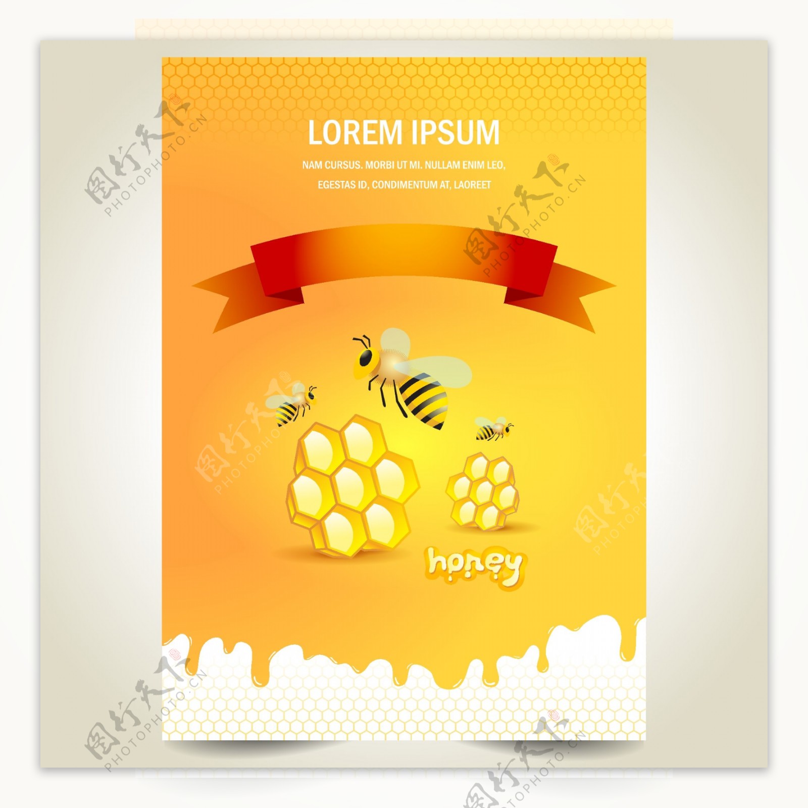蜜蜂与蜂蜜海报设计矢量素材下载