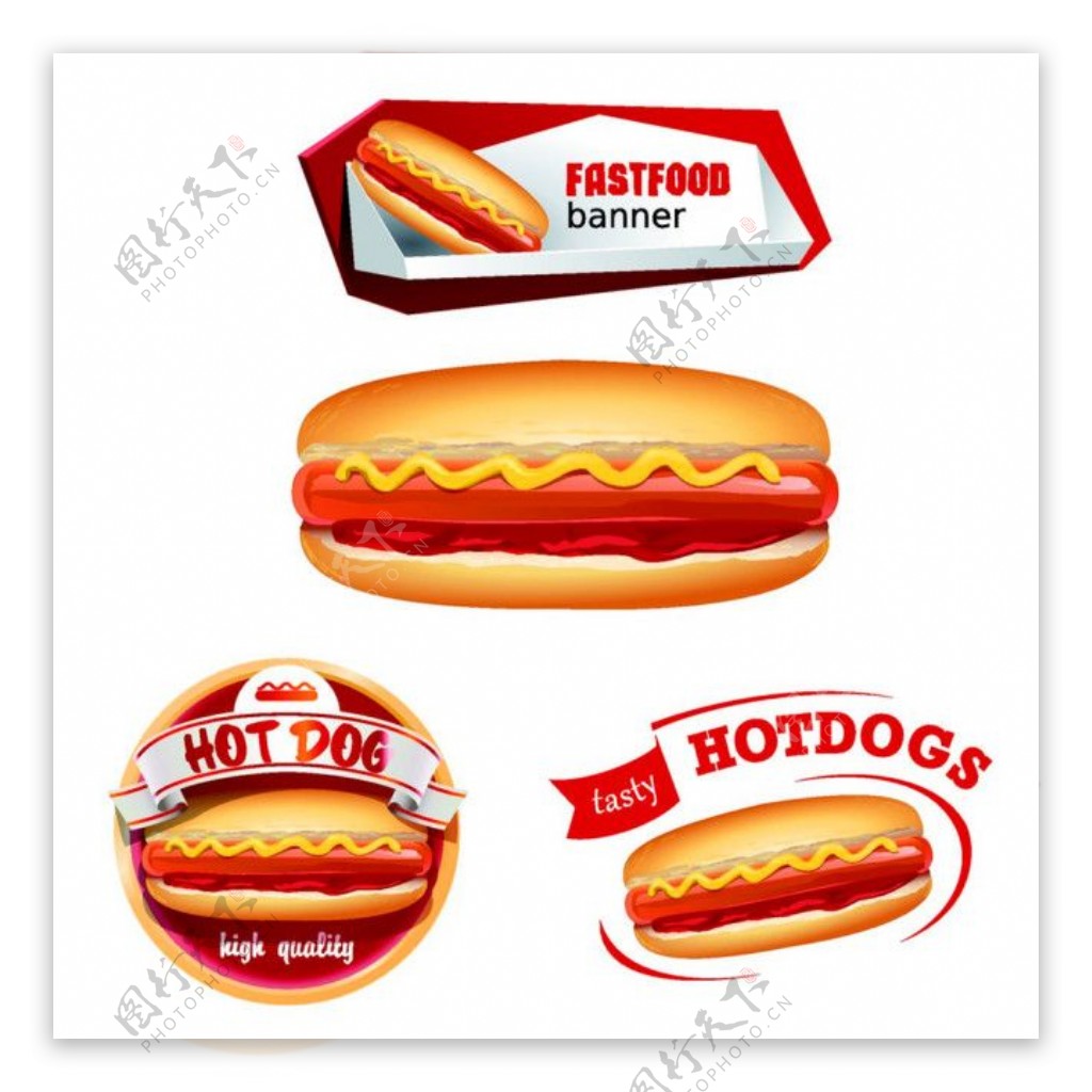卡通热狗美食标签图片
