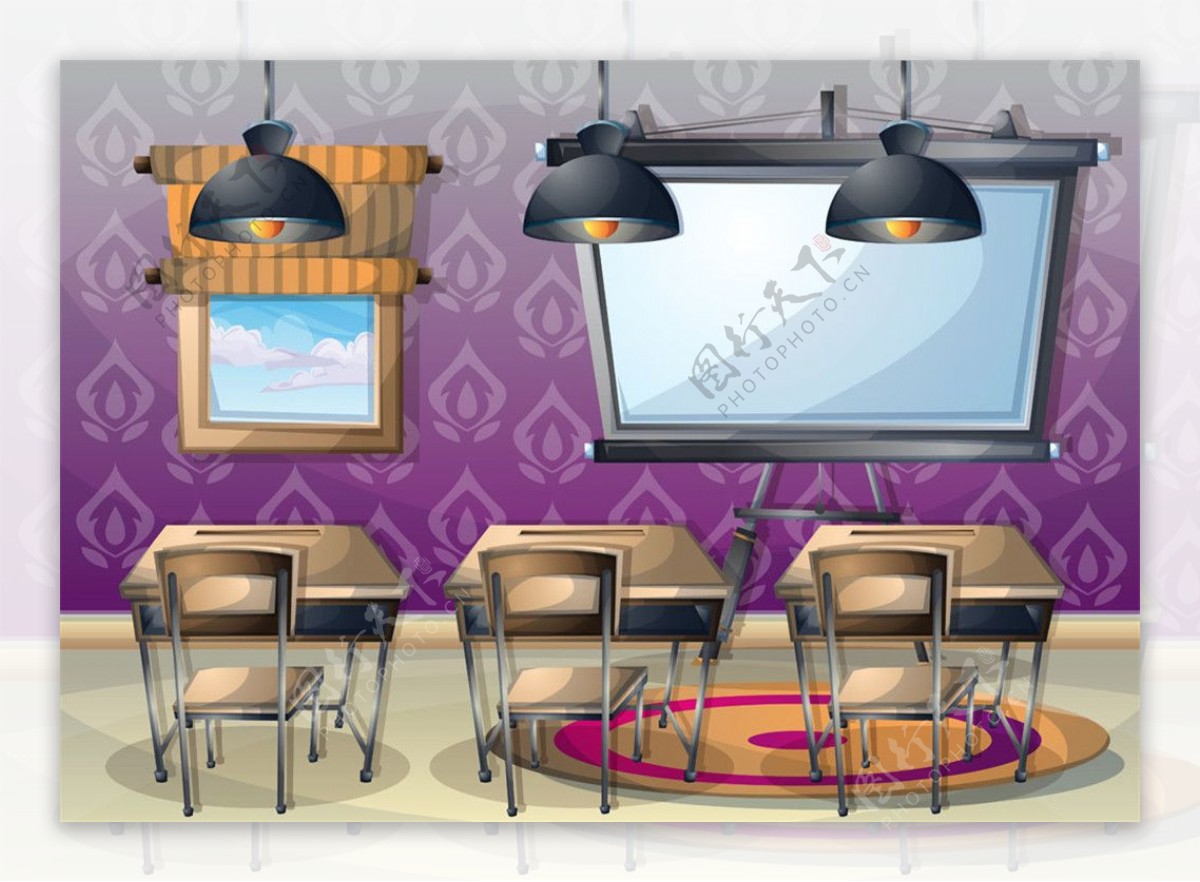 学校桌椅电视投影效果图片