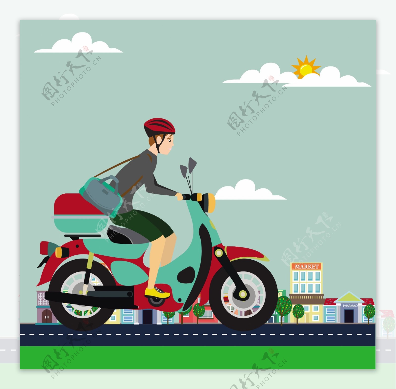 扁平化摩托车插画
