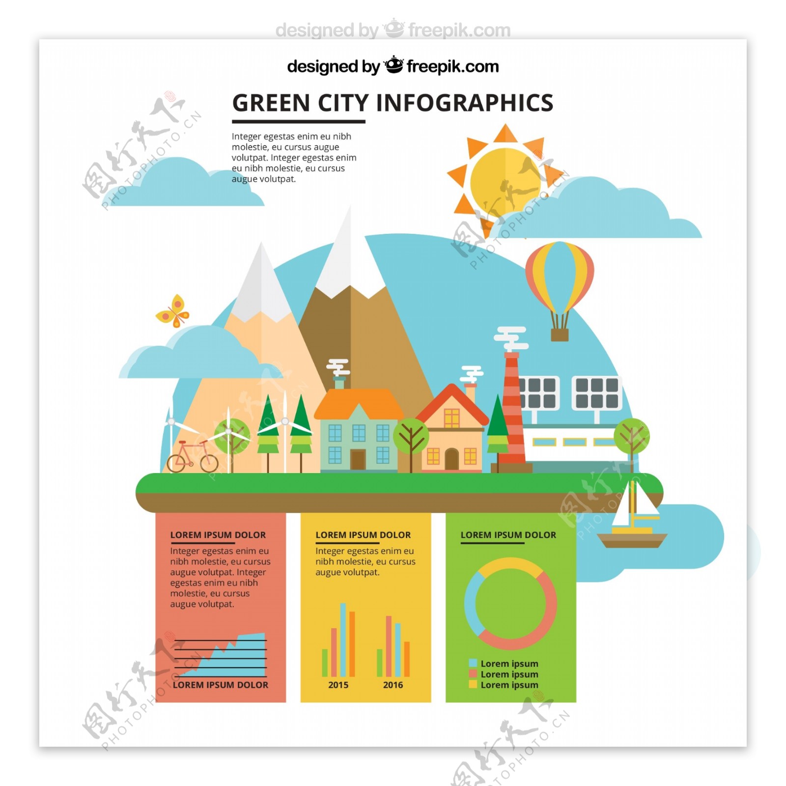 扁平化绿色城市信息图矢量素材
