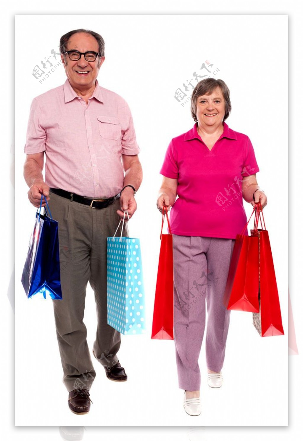 拎着购物袋的老年男女图片