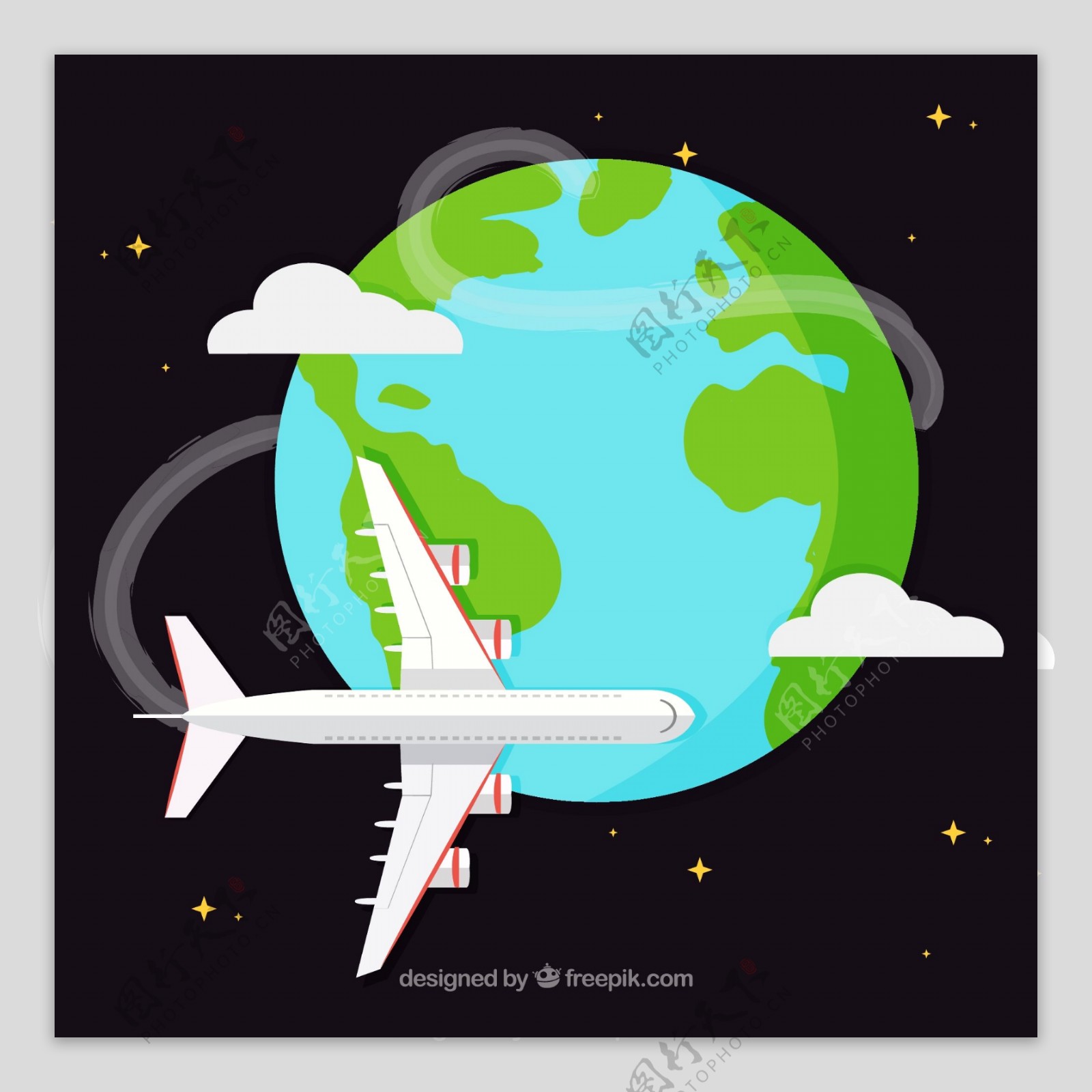 环球飞行飞机插画矢量素材图片