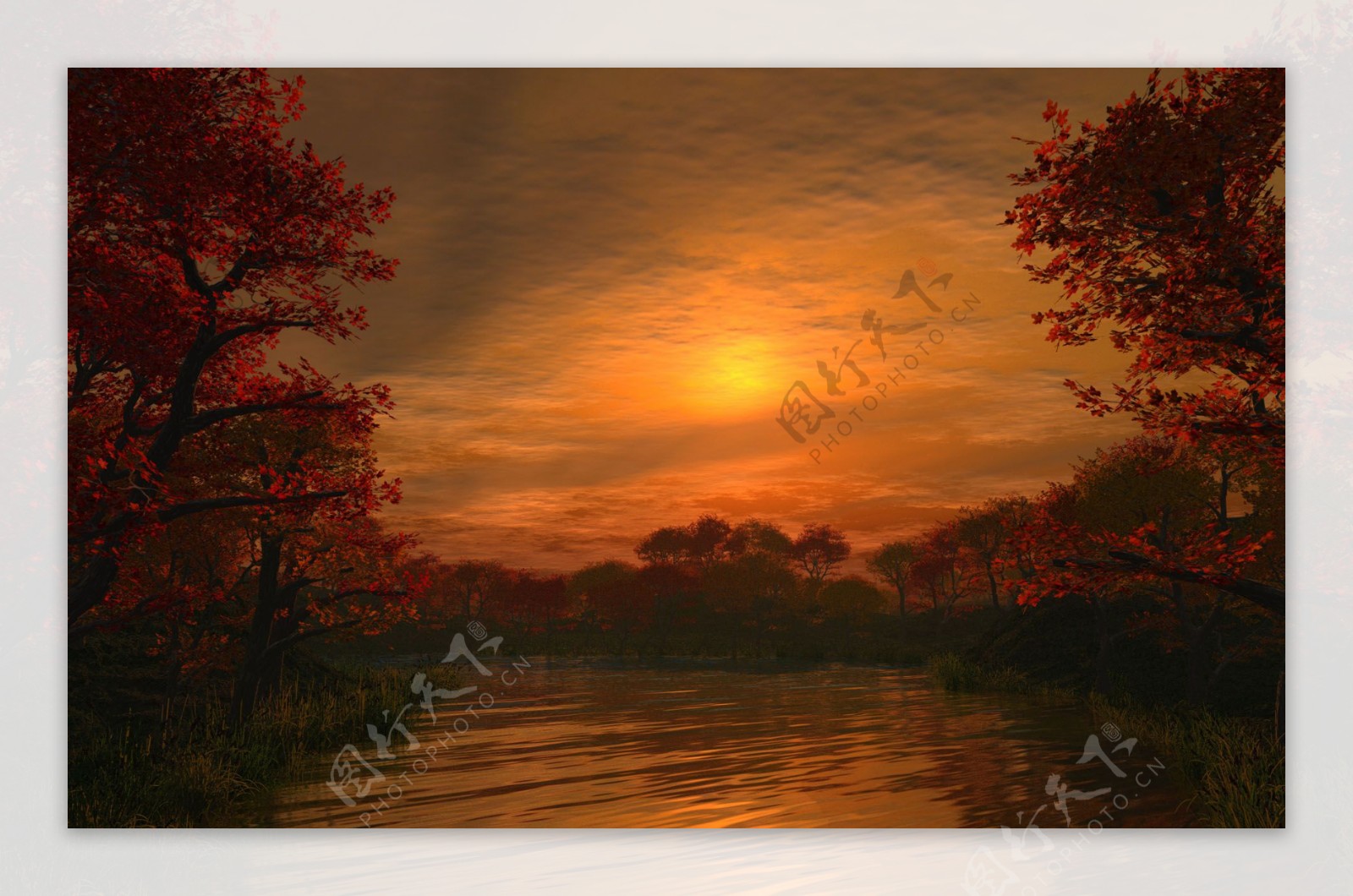 黄昏夕阳湖景壁纸