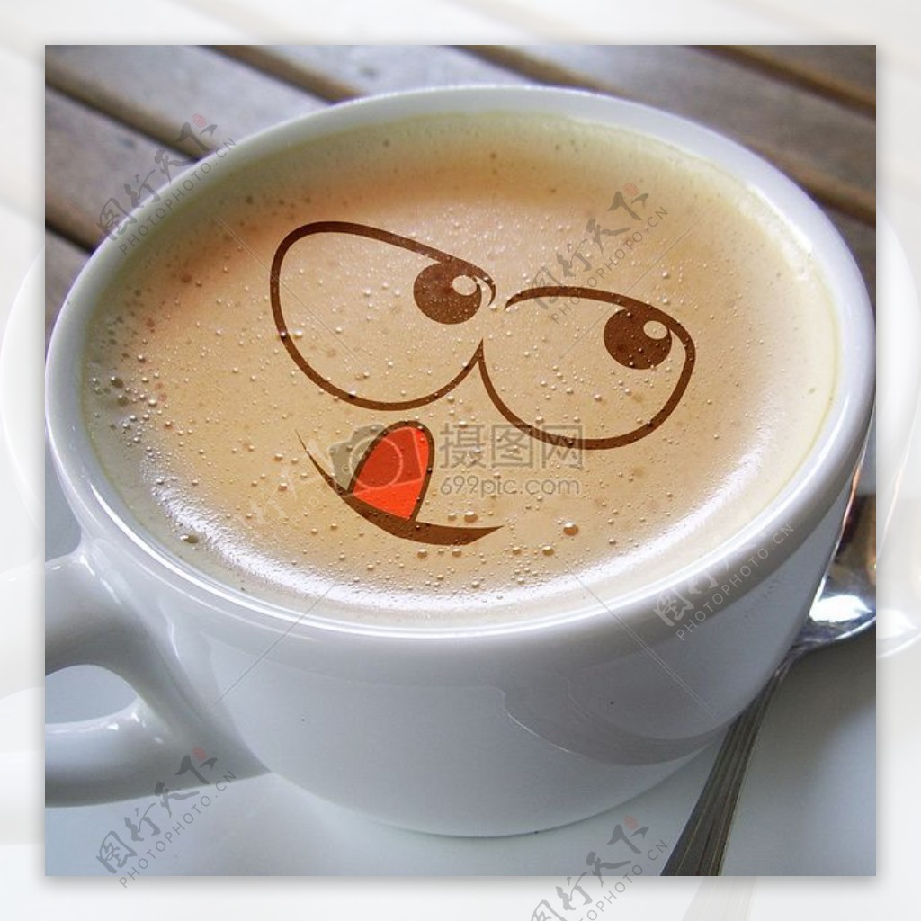 杯咖啡泡沫CafAuLait微笑笑笑脸喜悦