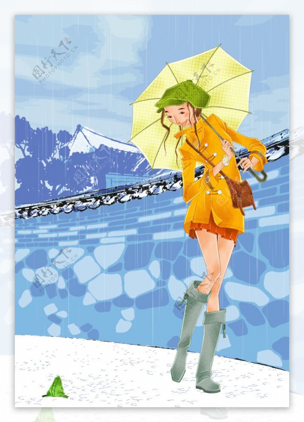 下雨天打伞的她好看的长腿女孩壁纸