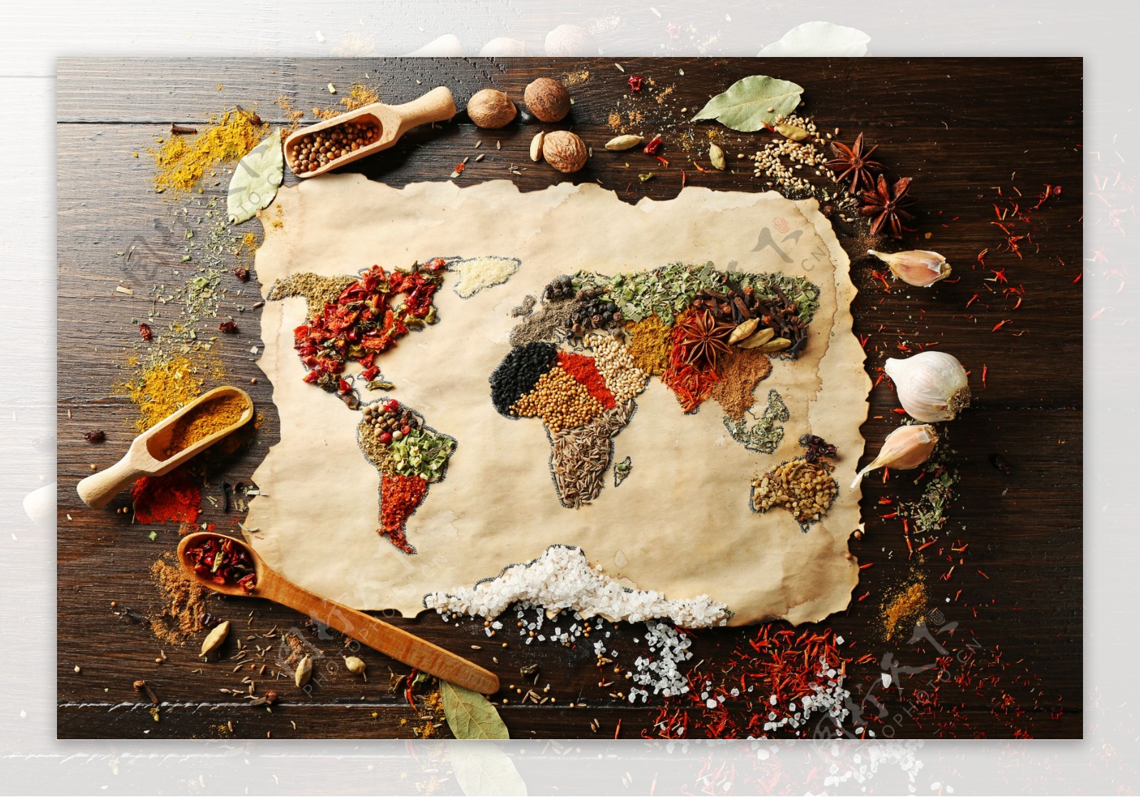 香料组成的世界地图图片