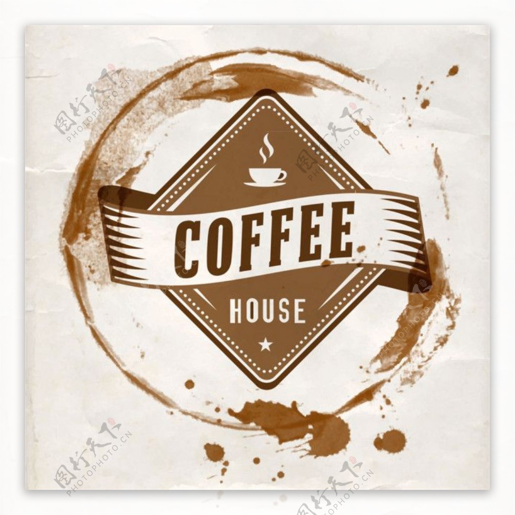 菱形飘带咖啡标签图片