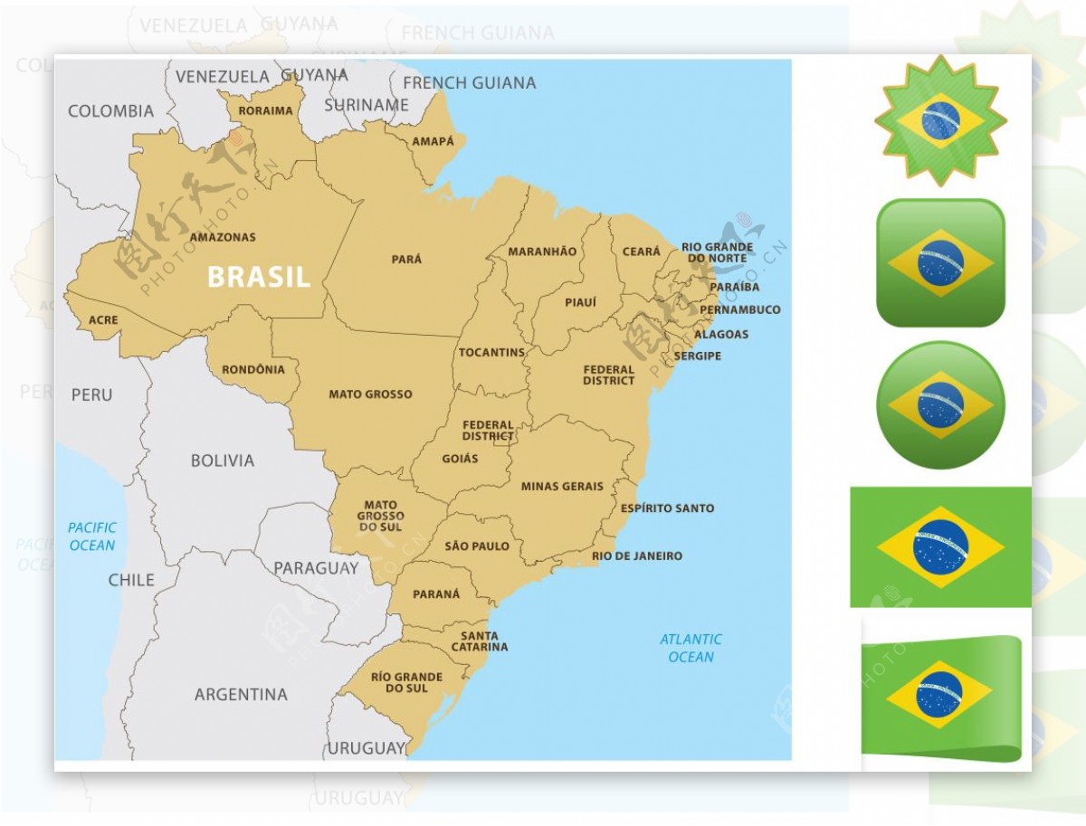 巴西地图和国旗