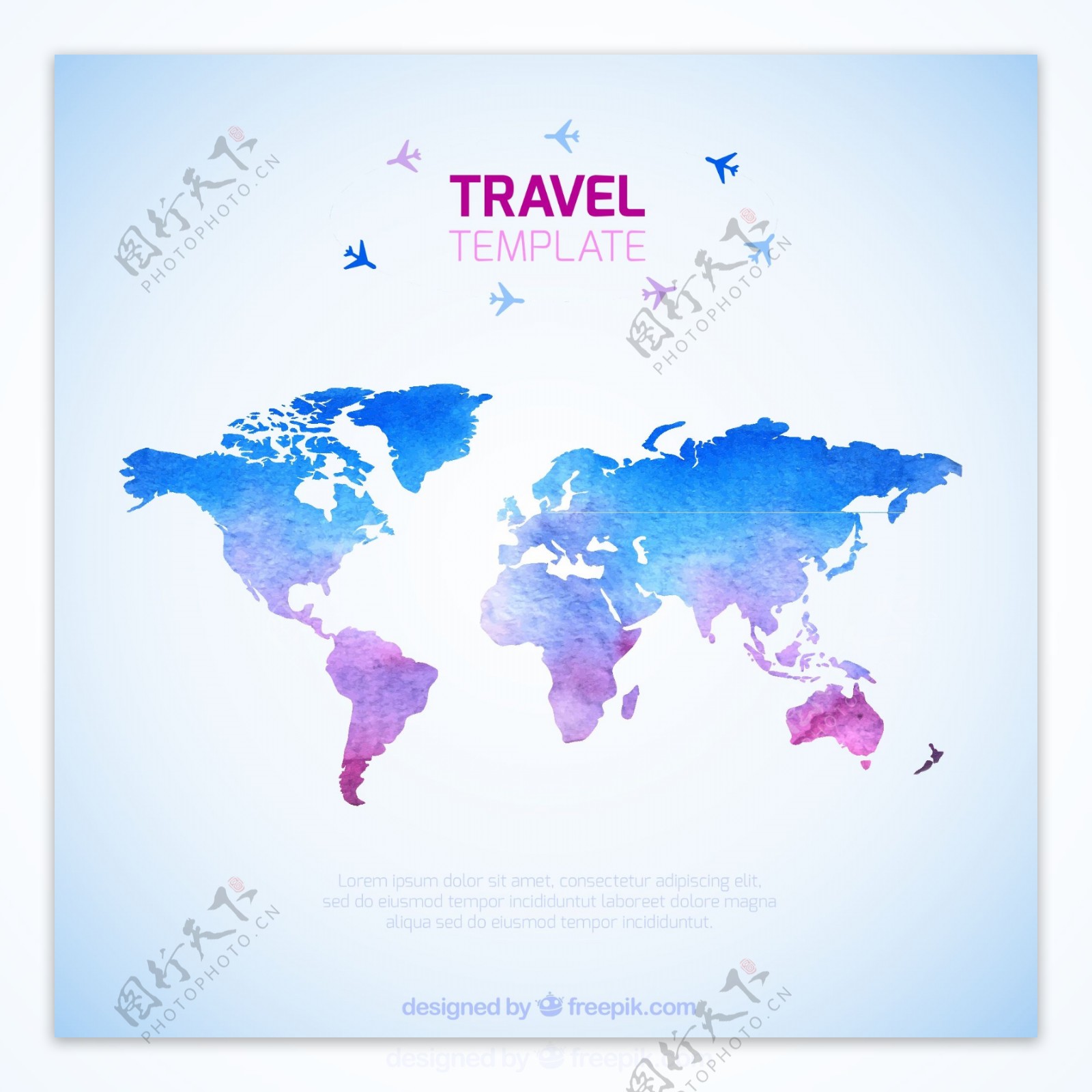 彩色环球旅行世界地图矢量素材