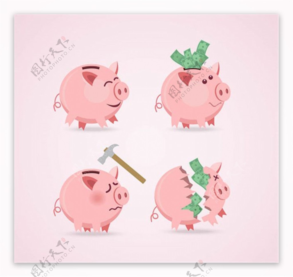 粉色猪存钱罐矢量图片AI