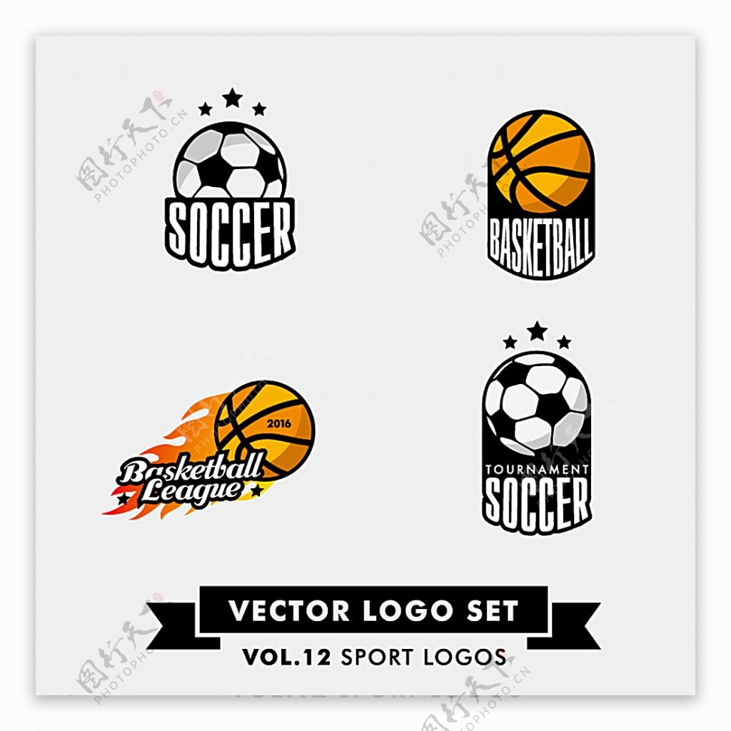 4款创意足球与篮球标志矢量素材图片