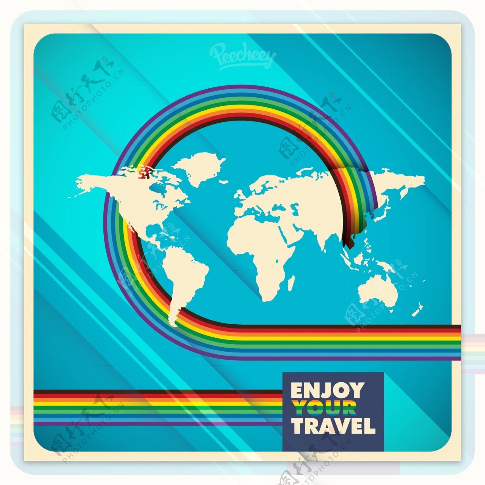 彩虹条纹世界地图旅行背景