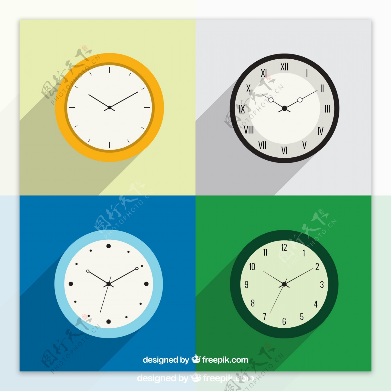 彩色时钟设计矢量图图片