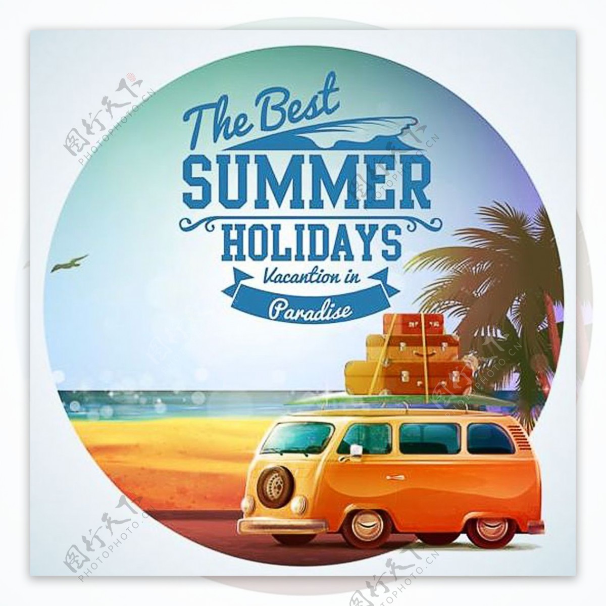 summer暑假巴士之旅的向量海报设计