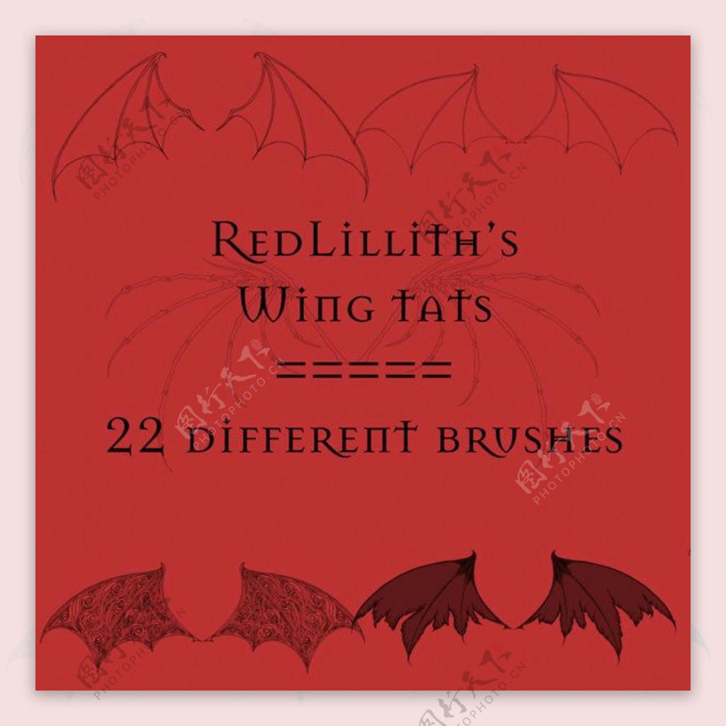 20种手绘线稿式恶魔蝙蝠翅膀Photoshop笔刷