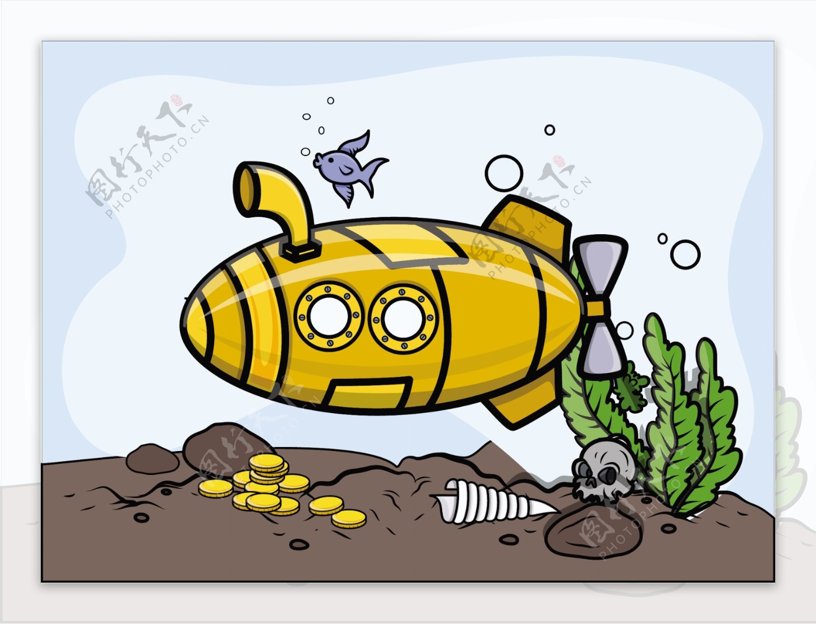 潜艇在水矢量插画