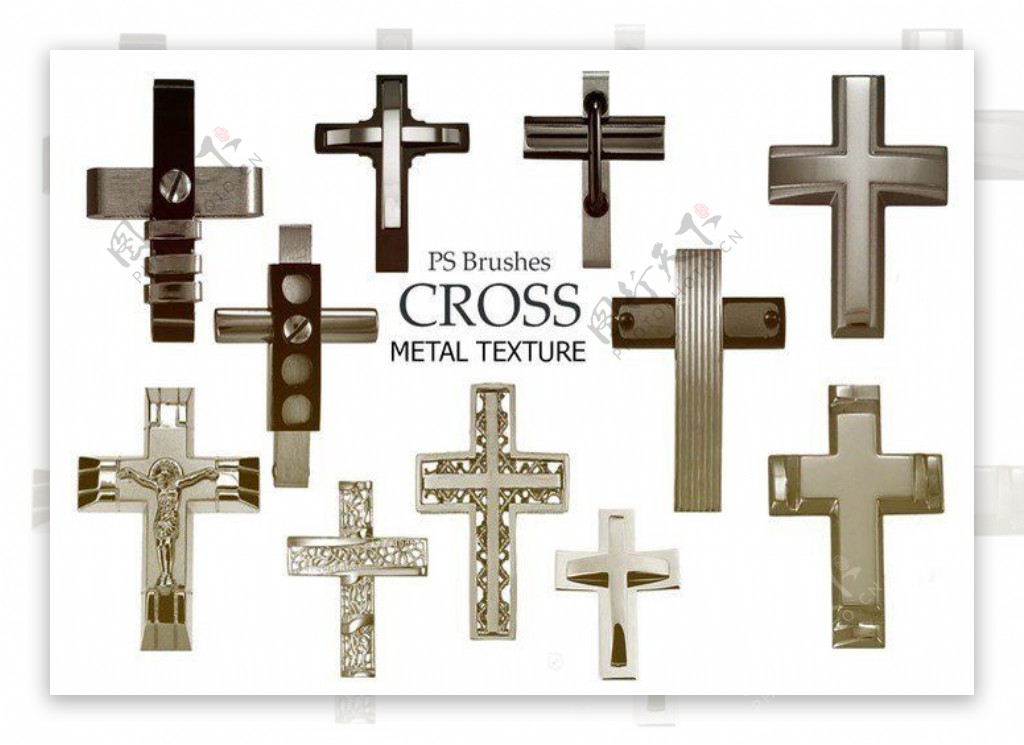 20种金属十字架Photoshop教元素笔刷