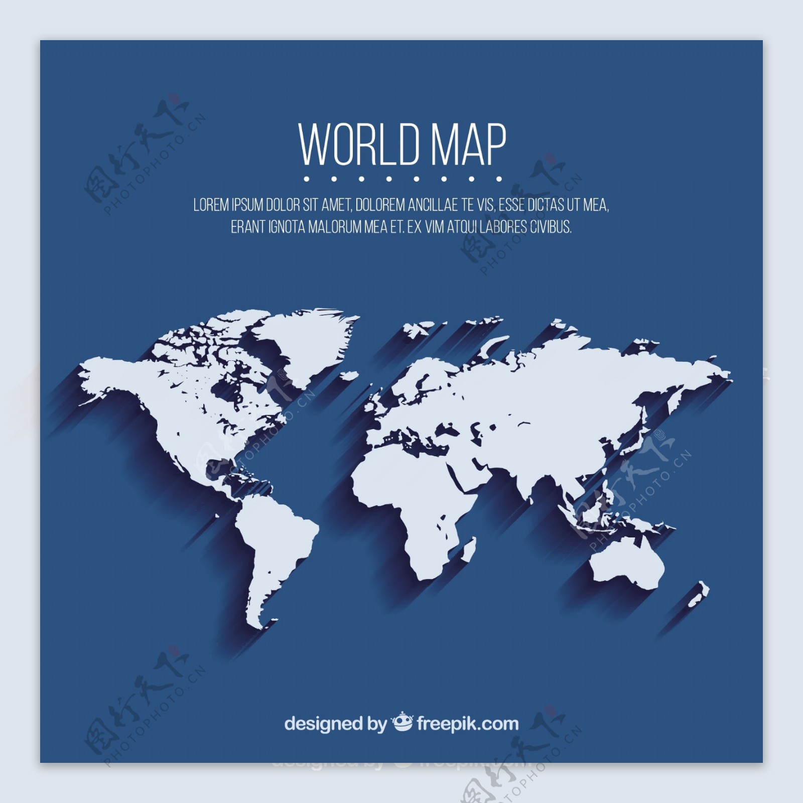 蓝色背景与世界地图