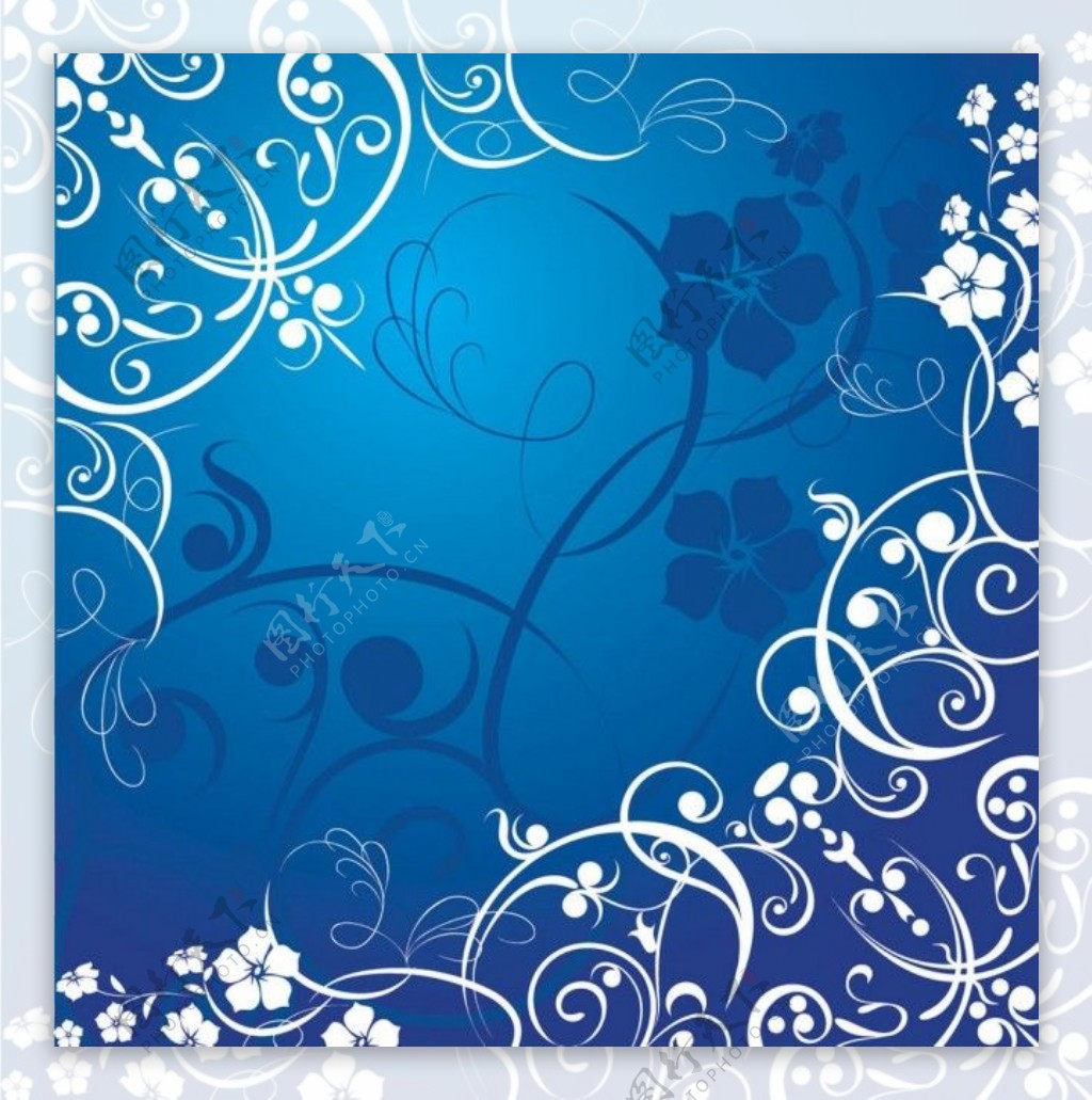 蓝色植物花纹图片