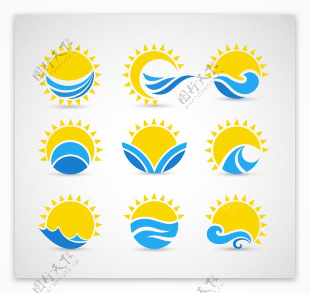 阳光大海太阳海浪标志卡通图标LOGO商标
