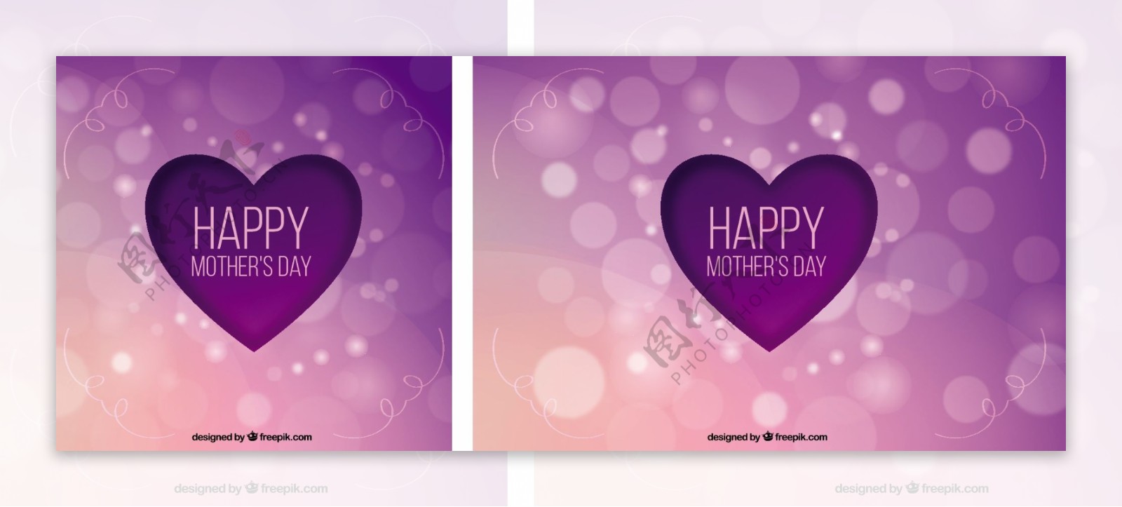 紫色的背景与心脏和背景虚化的母亲节的影响