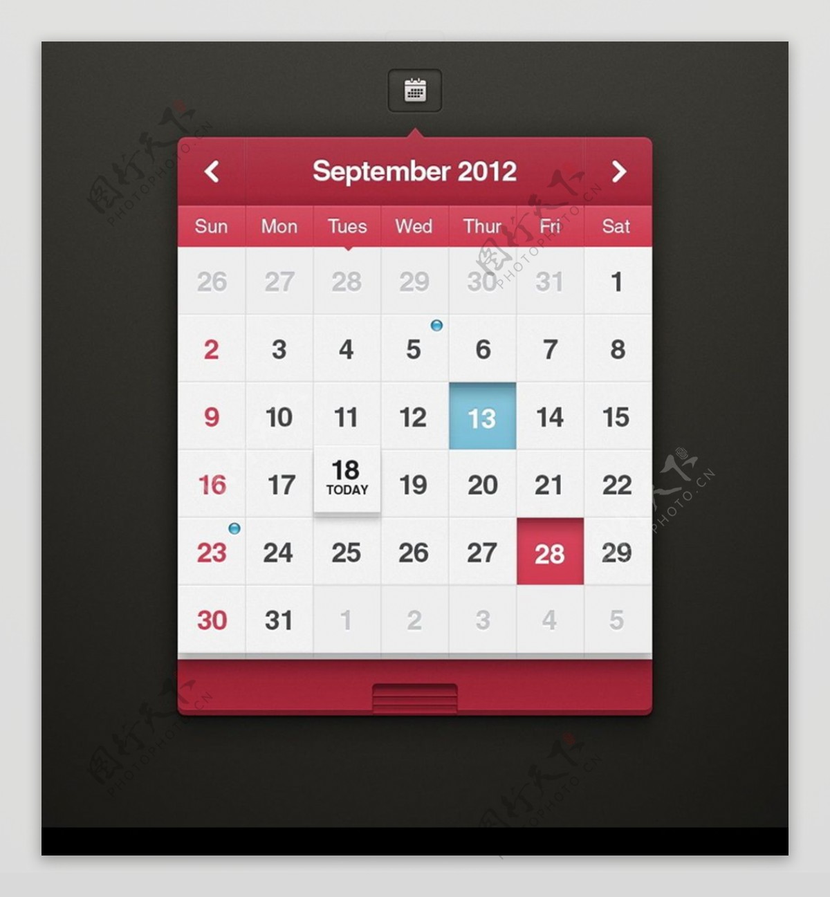 红白简约手机日历界面UI设计素材