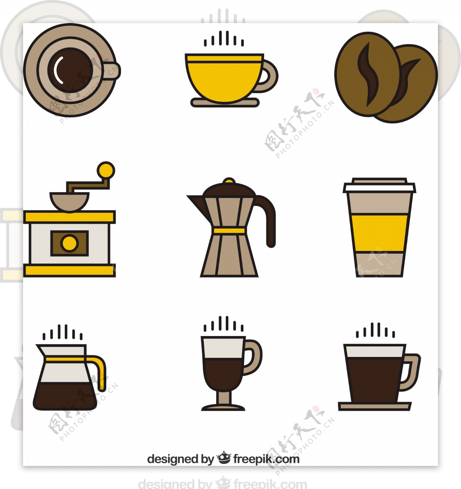 黄色和棕色色调的咖啡图标