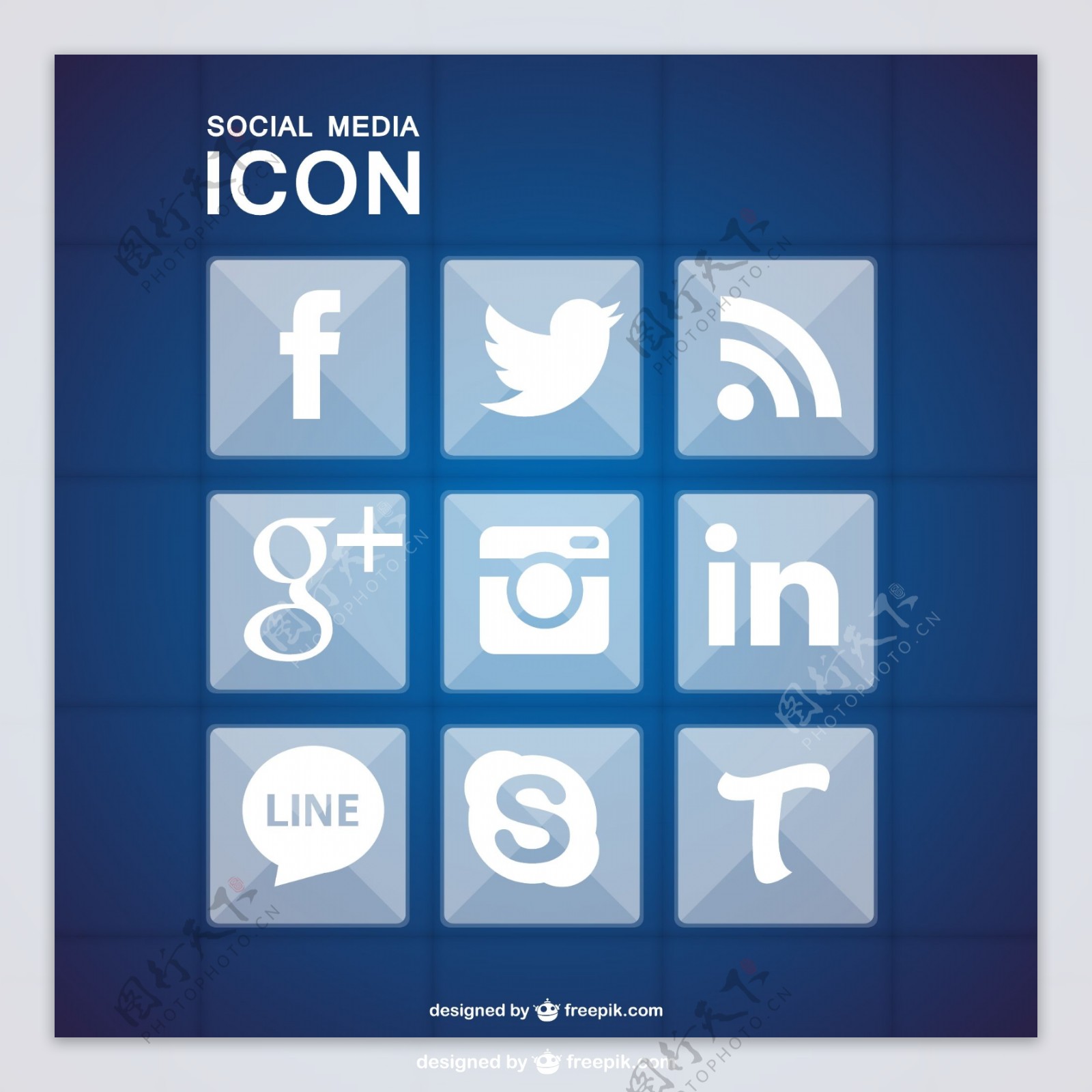 社交媒体图标蓝几何集合