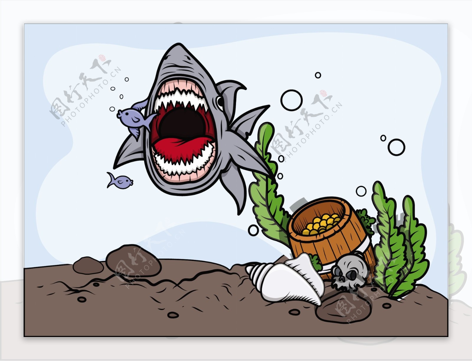 鲨鱼捕捞鱼矢量插画