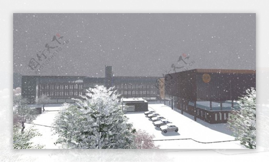 学校雪景效果图