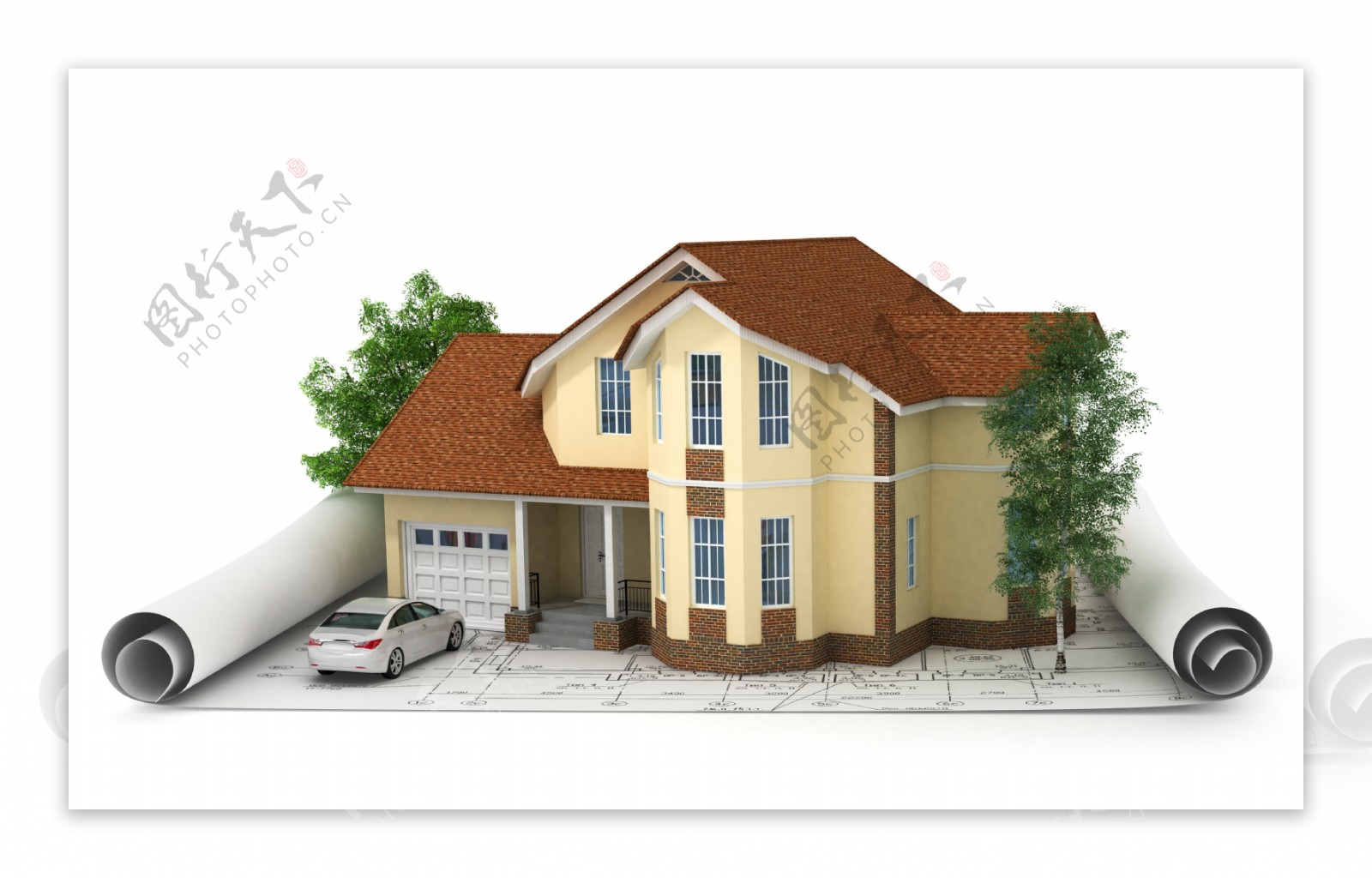 建筑图纸上的房屋模型