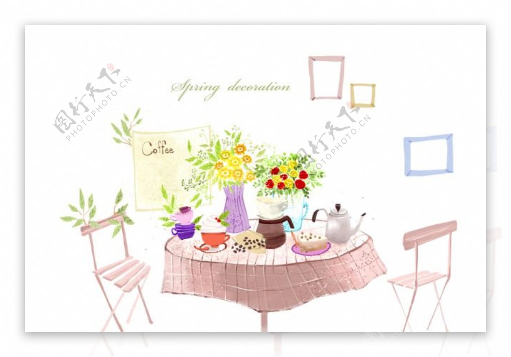 相框餐桌椅子花朵植物