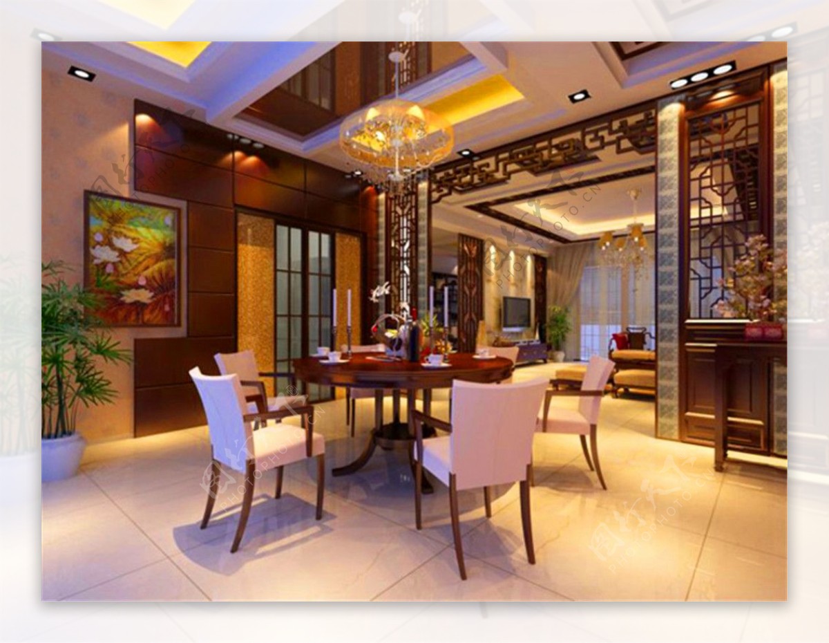 中式豪华餐厅模型