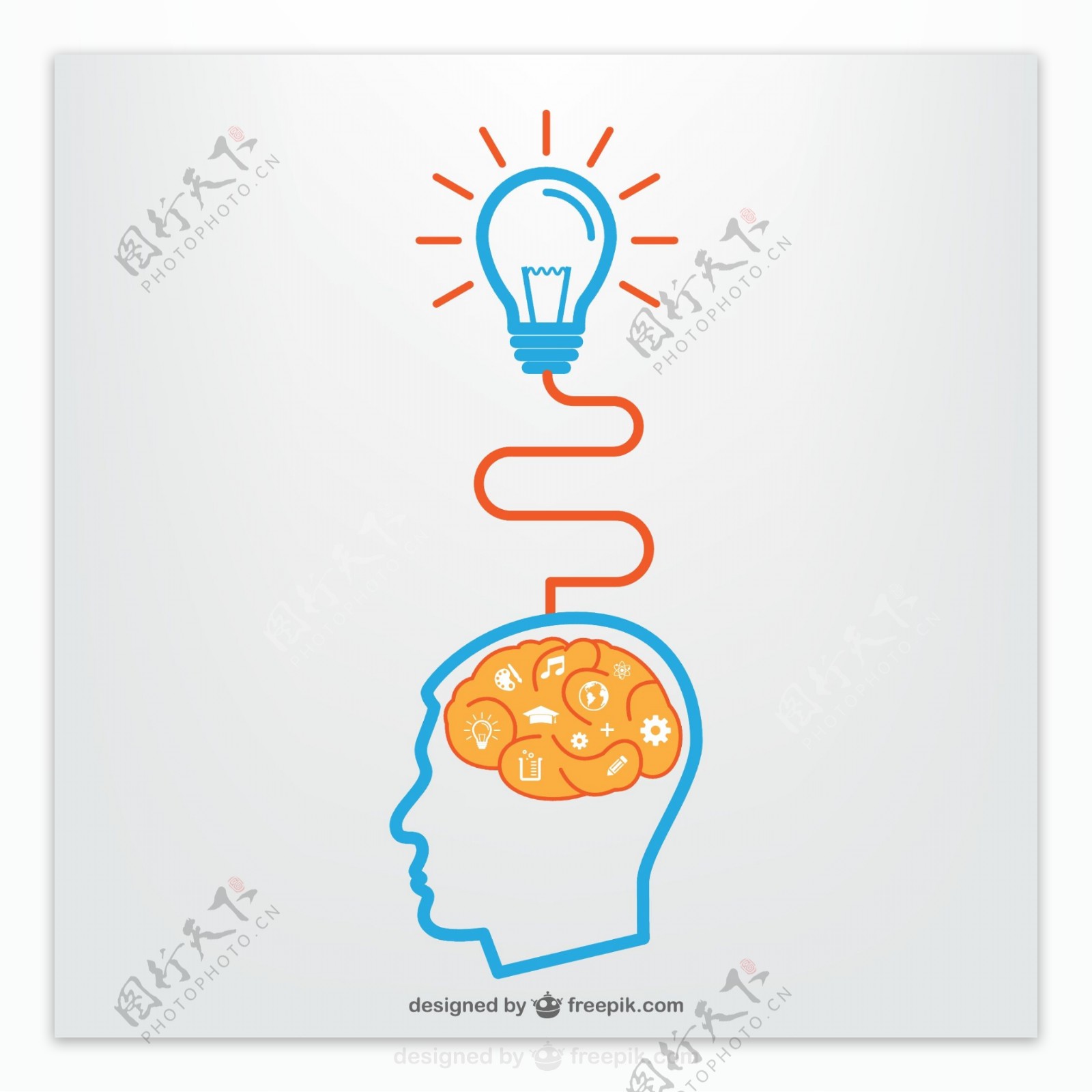 创意大脑和灯泡矢量素材图片