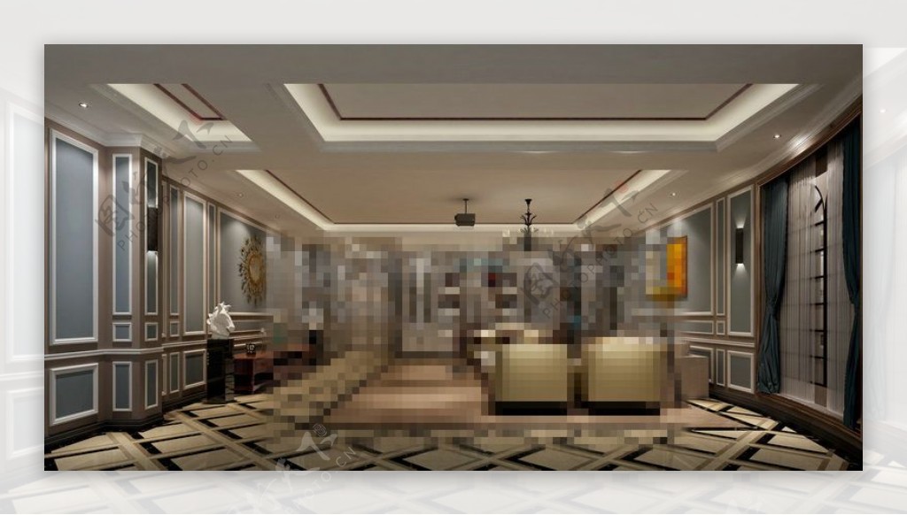 华丽客厅空间3D模型素材免费下载
