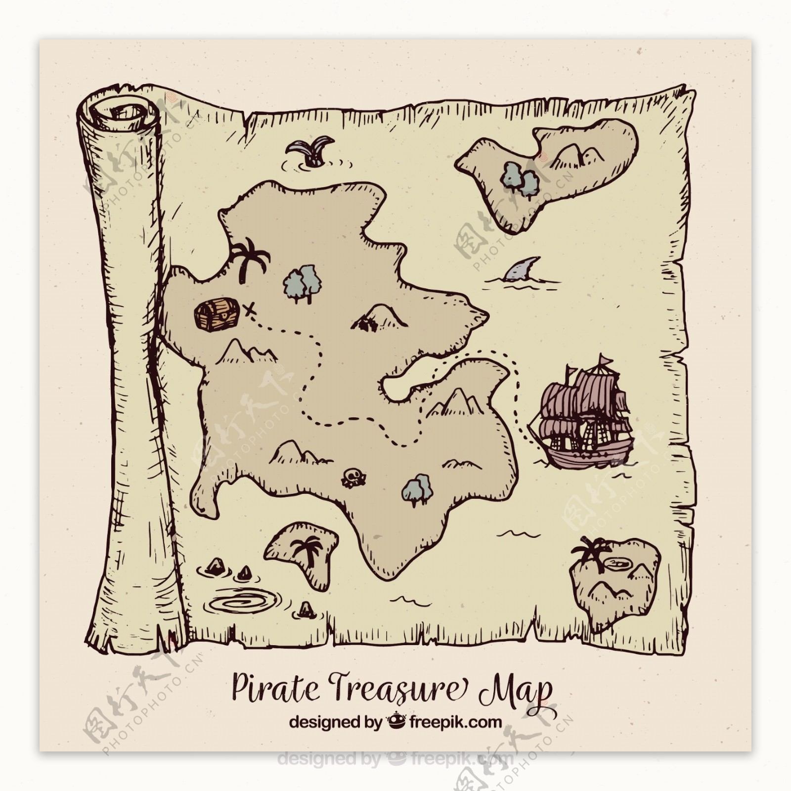 复古风格海盗宝藏地图