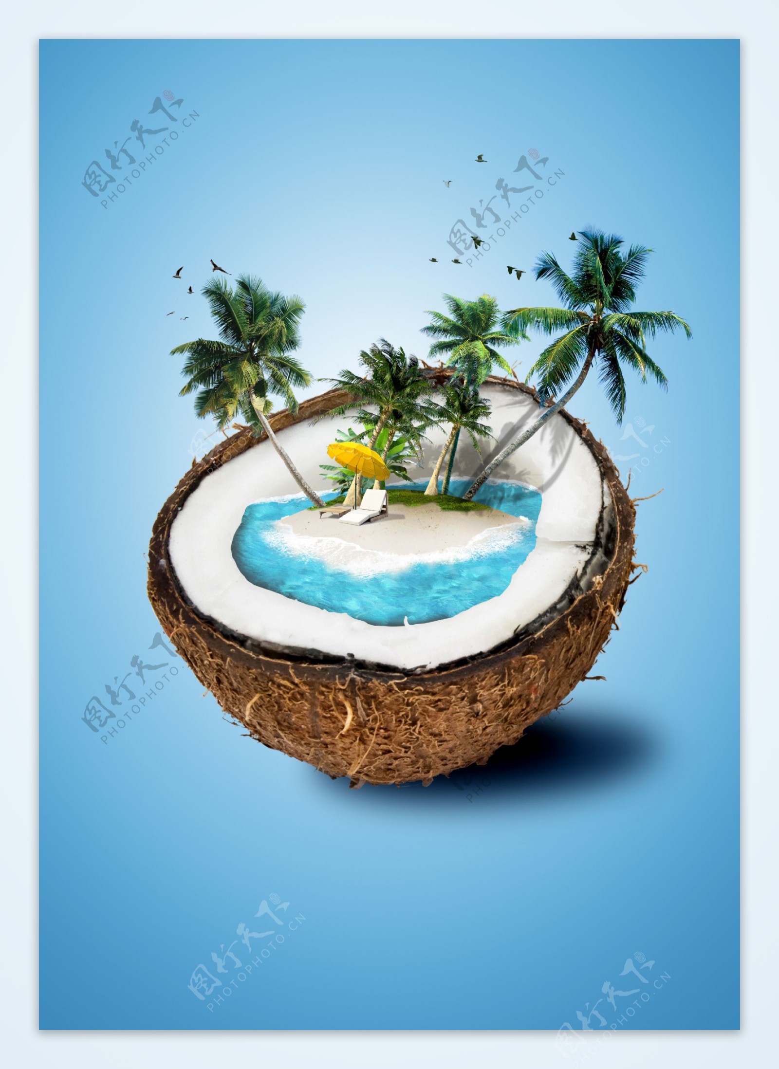 创意椰子小岛风景图片