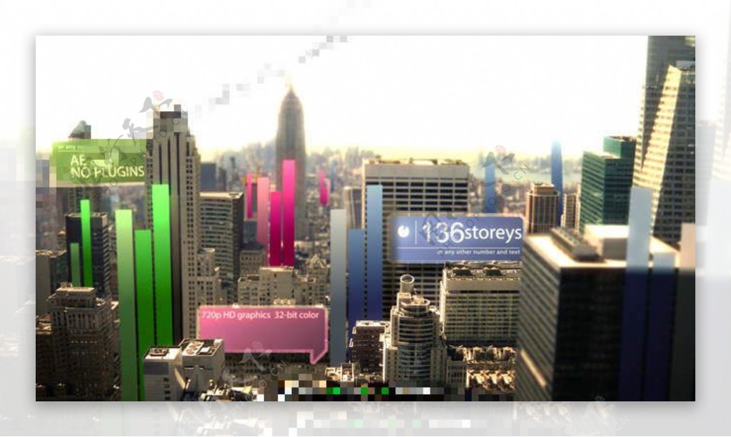 创意城市建筑信息图表元素动画AE模板