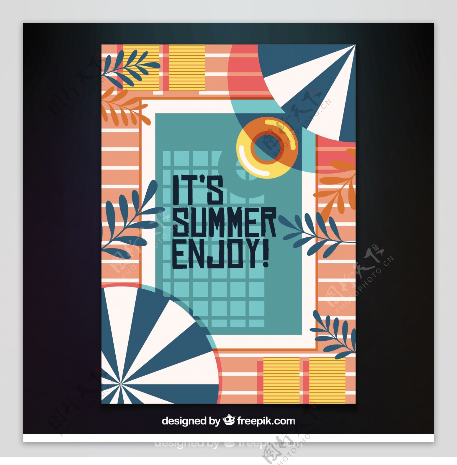 夏季游泳池太阳伞平面设计素材
