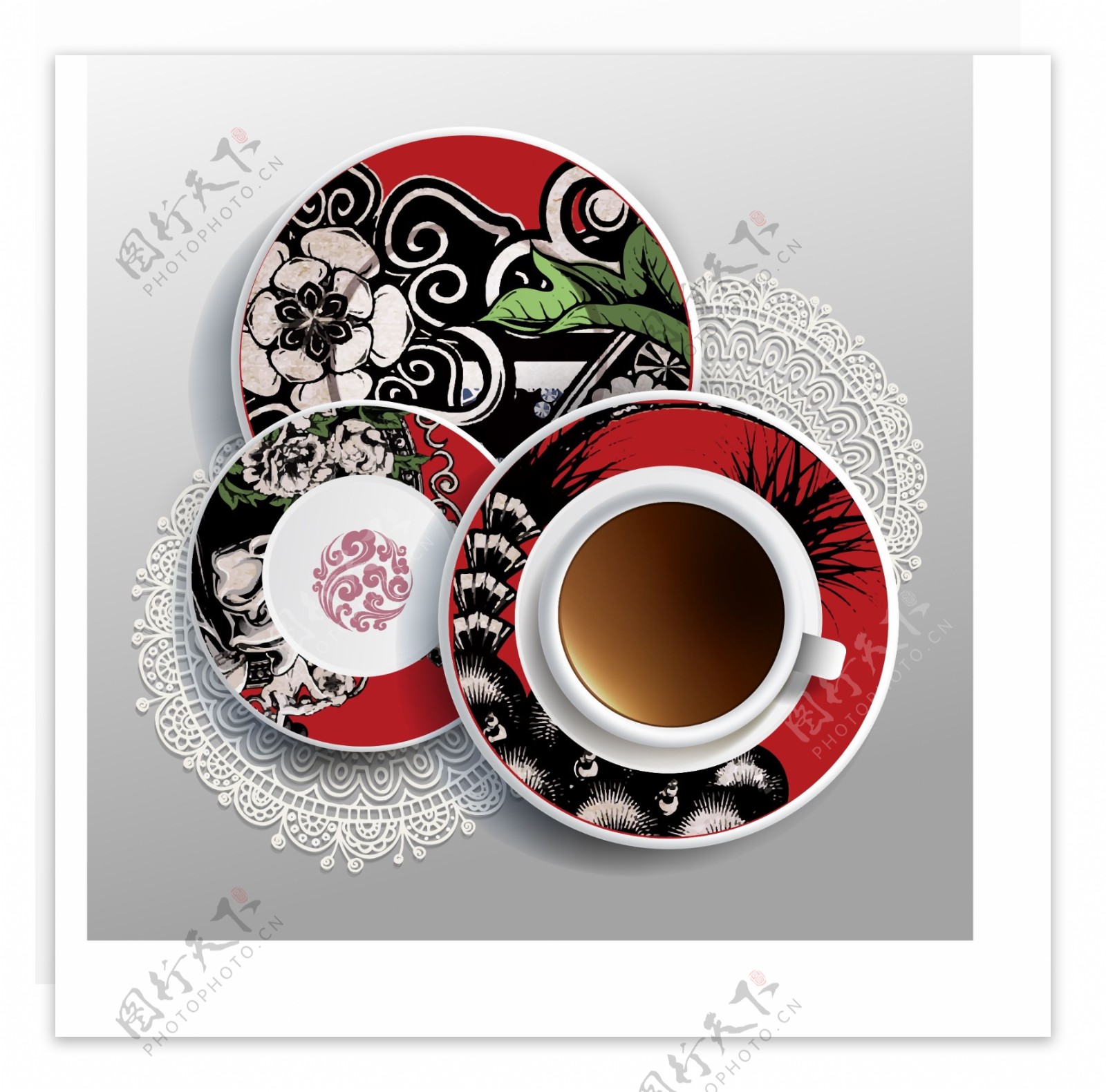 中国风京剧陶瓷咖啡杯白瓷盘矢量图ai