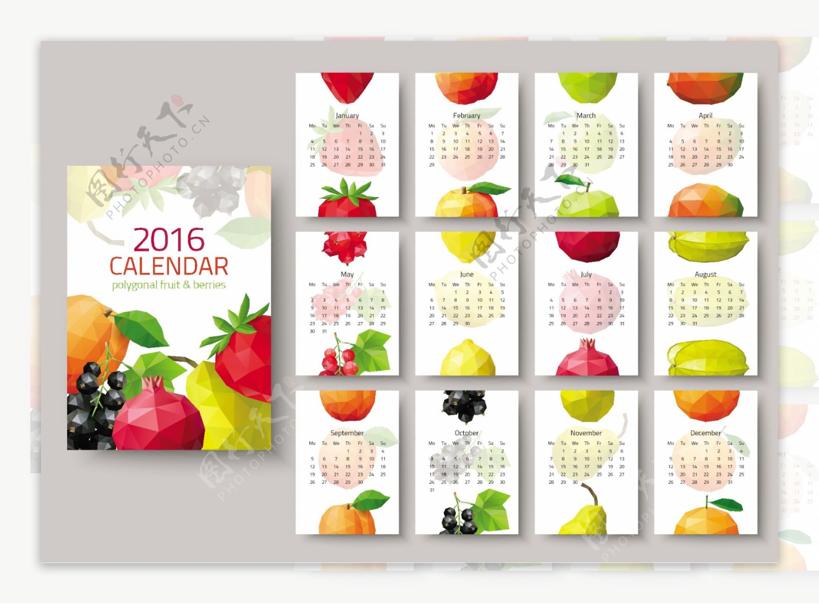 2016年花纹图案日历主题矢量素材